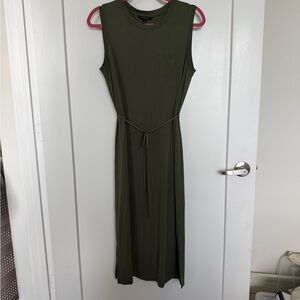 Banana Republic Olive Green Sleeveless Midi Dress with Tie Waist